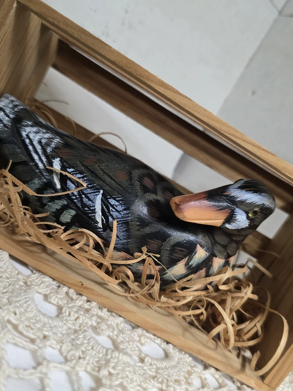 Vintage Hand-Painted & Hand-Carved Wooden Duck Decoy In Crate